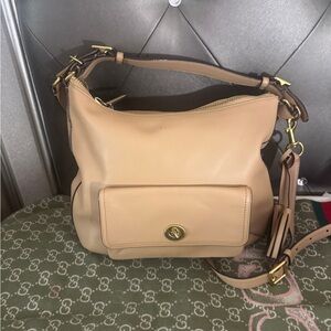 Coach Tan Leather Shoulder Bag with Gold Hardware